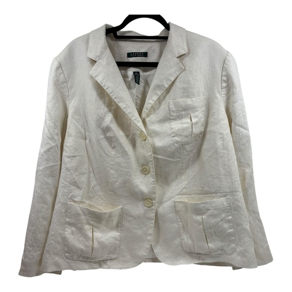 Lauren Ralph Lauren Off White Linen Blazer Jacket Womens Sz 20W Single Breasted - Picture 2 of 11